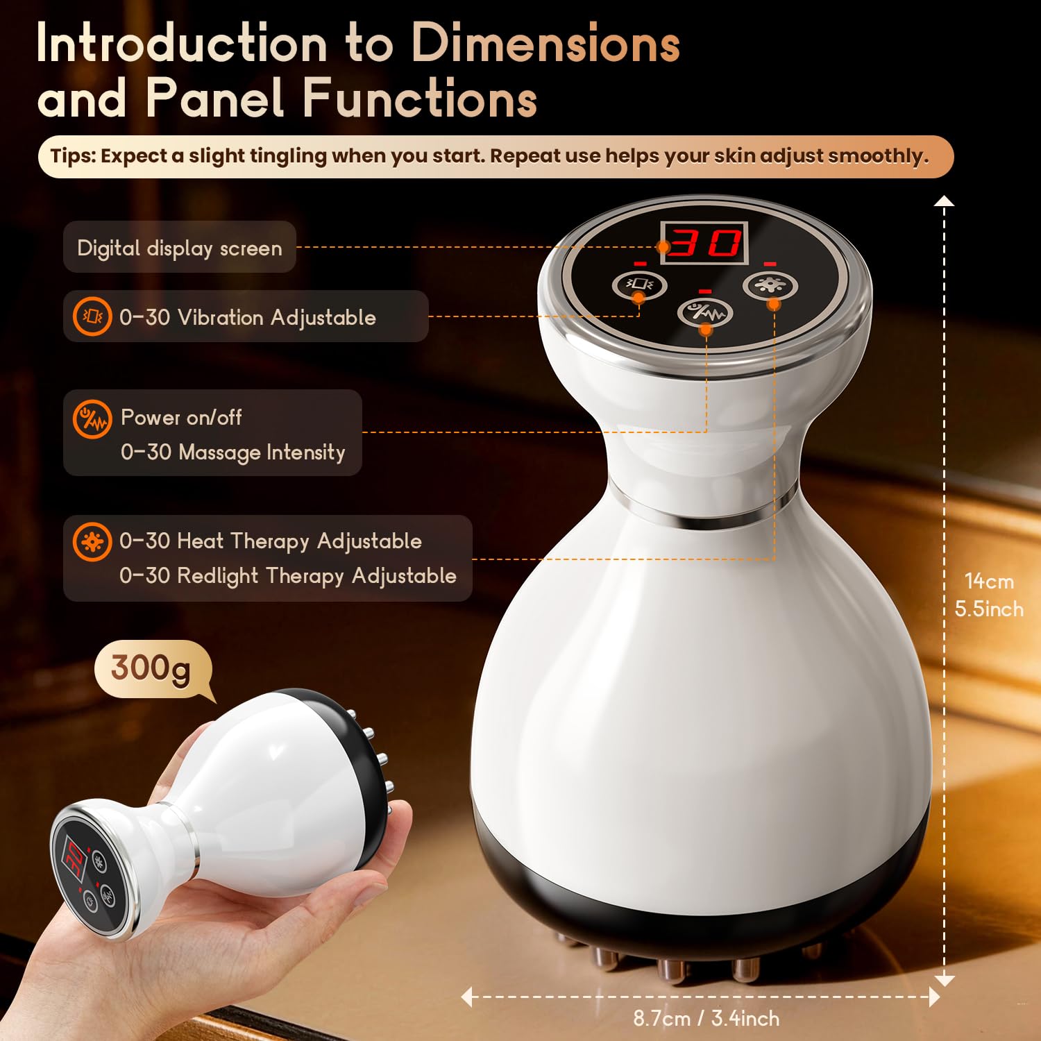 4-in-1 Cordless Body Sculpting Massager – Rechargeable Massage Tool with Heat, Light & Vibration for Skin Tightening & Relaxation (White) - Image 5