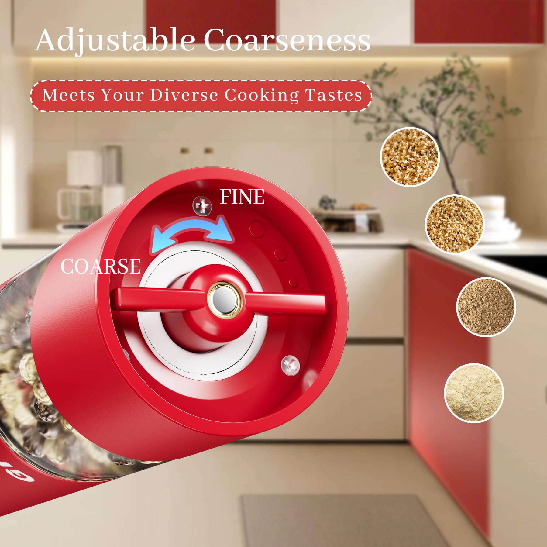 High-Performance USB-C Electric Pepper & Salt Grinder Set – Adjustable Coarseness, One-Touch Operation – Ceramic Grinding, Washable, Fast Charging – Kitchen Essential (Red & White) - Image 4