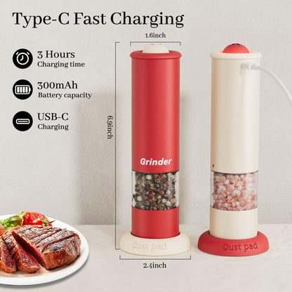 High-Performance USB-C Electric Pepper & Salt Grinder Set – Adjustable Coarseness, One-Touch Operation – Ceramic Grinding, Washable, Fast Charging – Kitchen Essential (Red & White) - Image 5