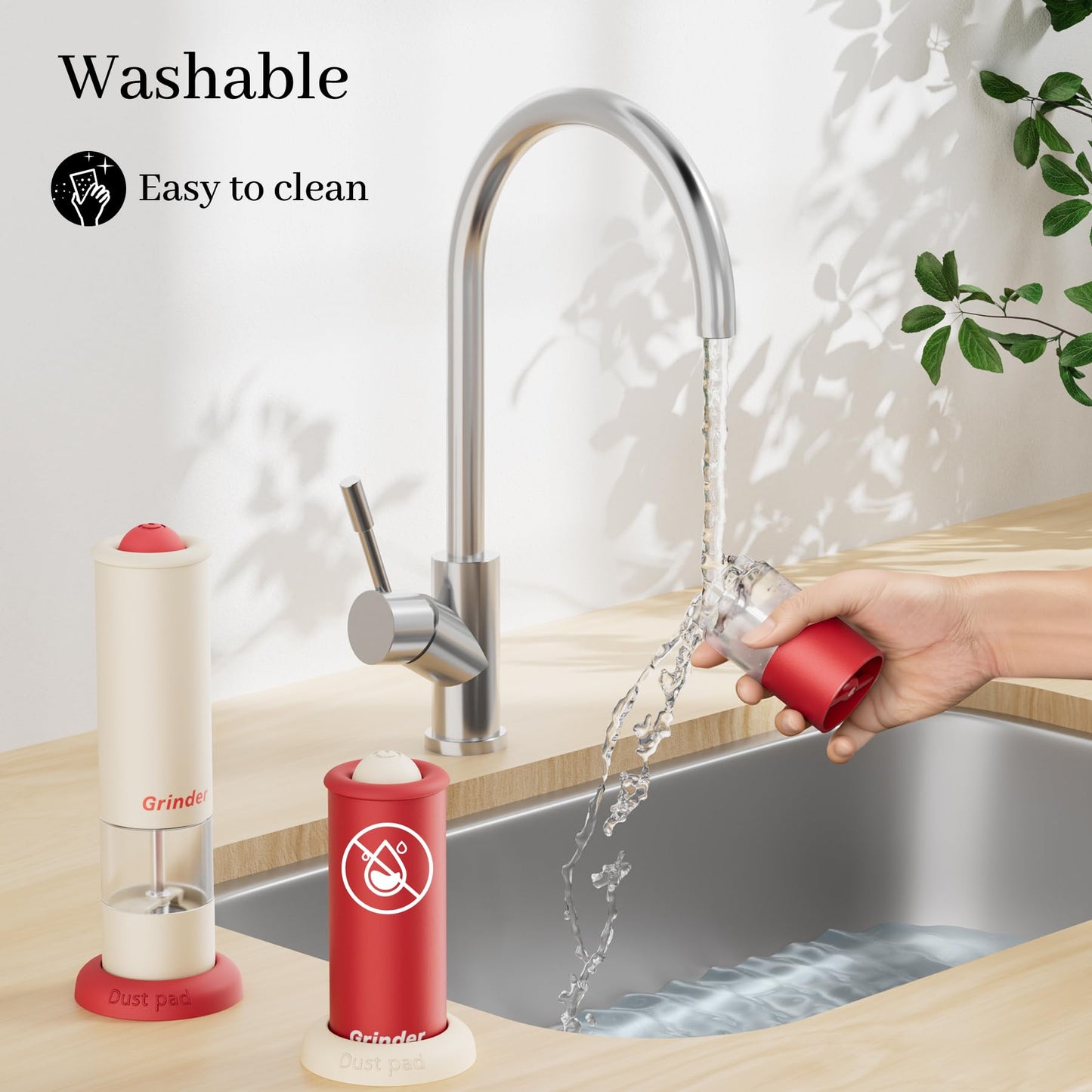 High-Performance USB-C Electric Pepper & Salt Grinder Set – Adjustable Coarseness, One-Touch Operation – Ceramic Grinding, Washable, Fast Charging – Kitchen Essential (Red & White) - Image 6