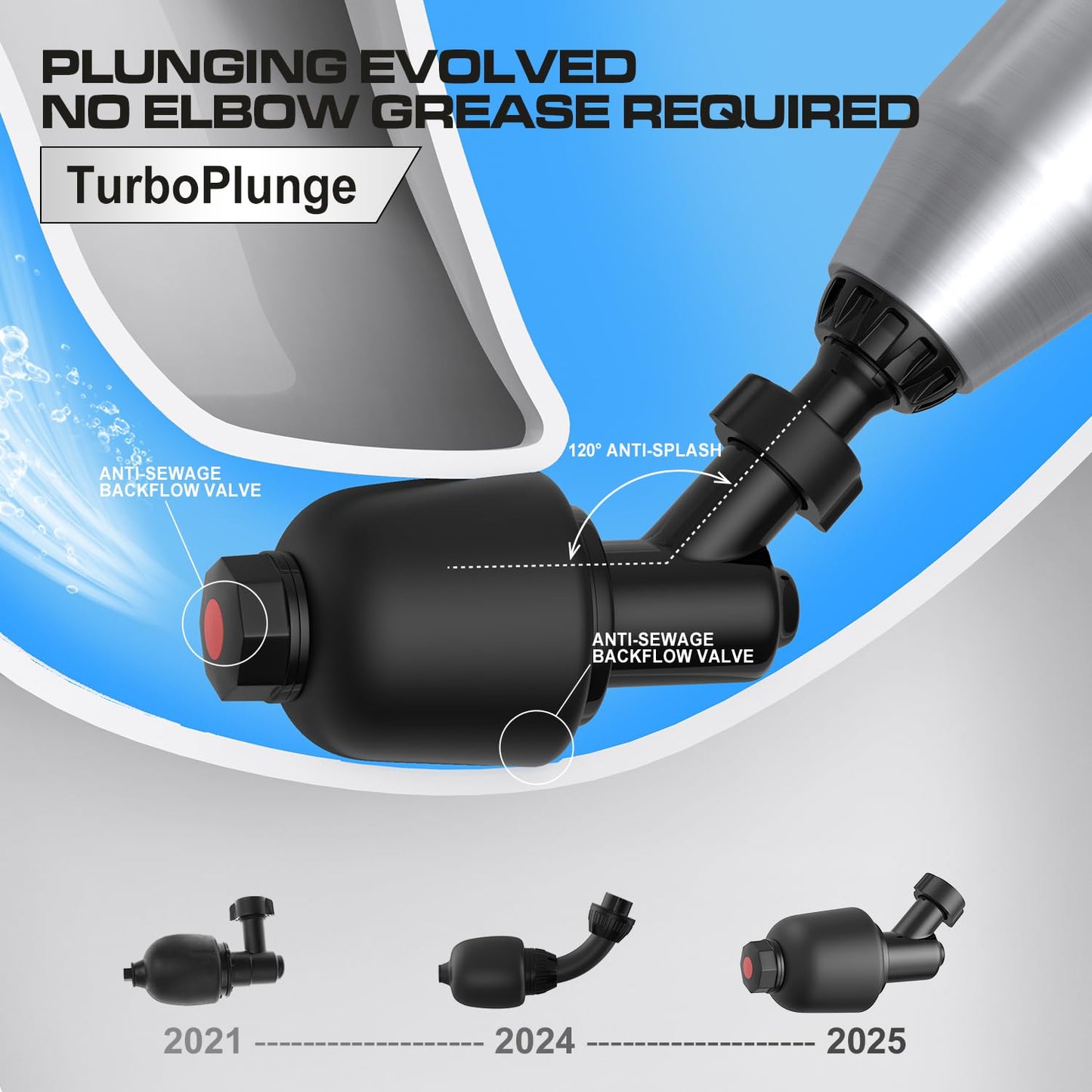 Electric Toilet Plunger with TurboPlunge Technology – Cordless High-Pressure Drain Cleaner, Multi-Head Unclogger, 120° Anti-Splash Design (Black) - Image 5