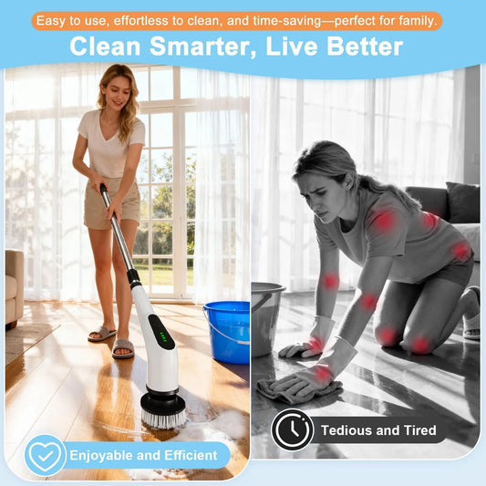 Wireless Electric Cleaning Brush with 8 Replaceable Heads – Adjustable Extendable Handle for Bathroom, Kitchen, Tiles & Car (White) - Image 2