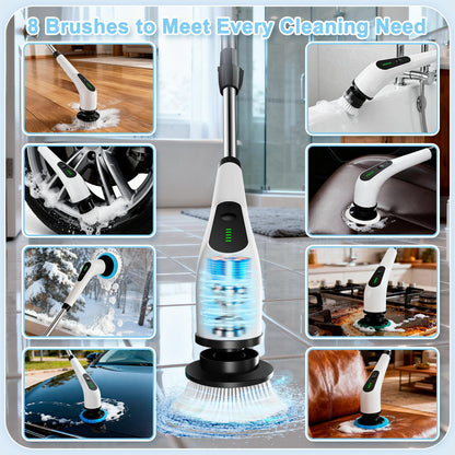 Wireless Electric Cleaning Brush with 8 Replaceable Heads – Adjustable Extendable Handle for Bathroom, Kitchen, Tiles & Car (White) - Image 4