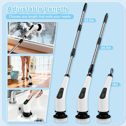 Wireless Electric Cleaning Brush with 8 Replaceable Heads – Adjustable Extendable Handle for Bathroom, Kitchen, Tiles & Car (White) - Image 5