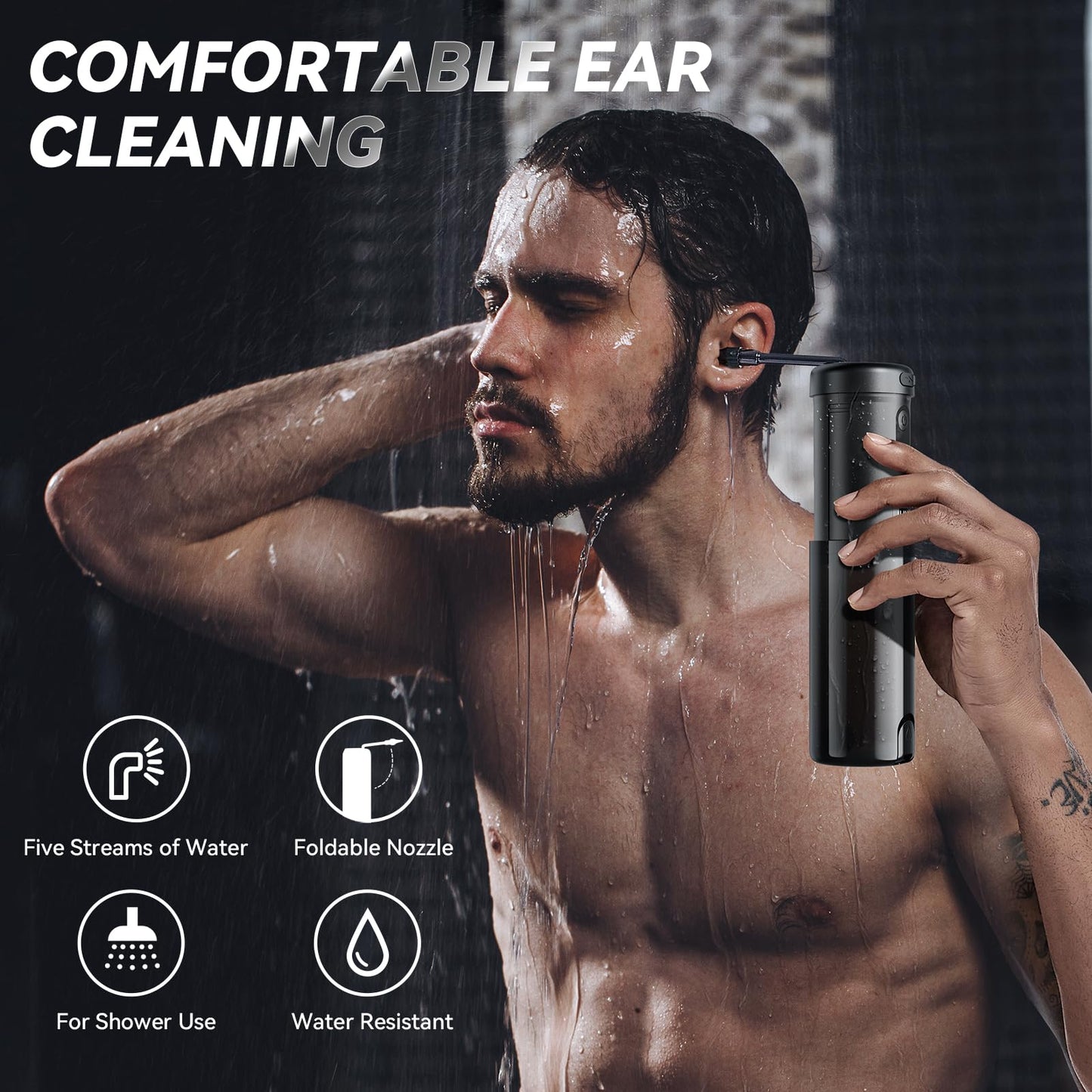 Electric Ear Cleaner with 5 Modes – Rechargeable Ear Irrigator with LCD Display, Foldable Nozzle, and Soft Silicone Tips for Safe Earwax Removal at Home or Travel (Black) - Image 2