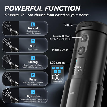 Electric Ear Cleaner with 5 Modes – Rechargeable Ear Irrigator with LCD Display, Foldable Nozzle, and Soft Silicone Tips for Safe Earwax Removal at Home or Travel (Black) - Image 3