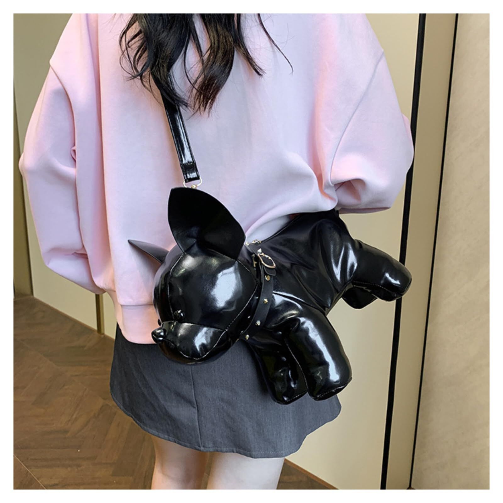 French Bulldog Shaped Bag – Cute Animal Crossbody Shoulder Bag with Adjustable Strap, PU Leather Dog Backpack for Women, Fashion Statement Accessory (Black) - Image 4
