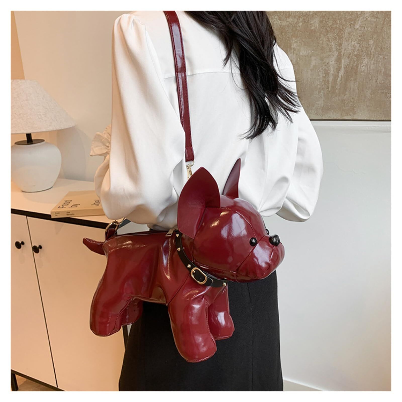 French Bulldog Shaped Bag – Cute Animal Crossbody Shoulder Bag with Adjustable Strap, PU Leather Dog Backpack for Women, Fashion Statement Accessory (Red) - Image 6