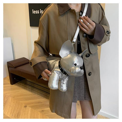 French Bulldog Shaped Bag – Cute Animal Crossbody Shoulder Bag with Adjustable Strap, PU Leather Dog Backpack for Women, Fashion Statement Accessory (Silver) - Image 5