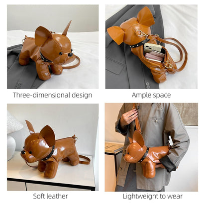 French Bulldog Shaped Bag – Cute Animal Crossbody Shoulder Bag with Adjustable Strap, PU Leather Dog Backpack for Women, Fashion Statement Accessory (Brown)  - Image 3