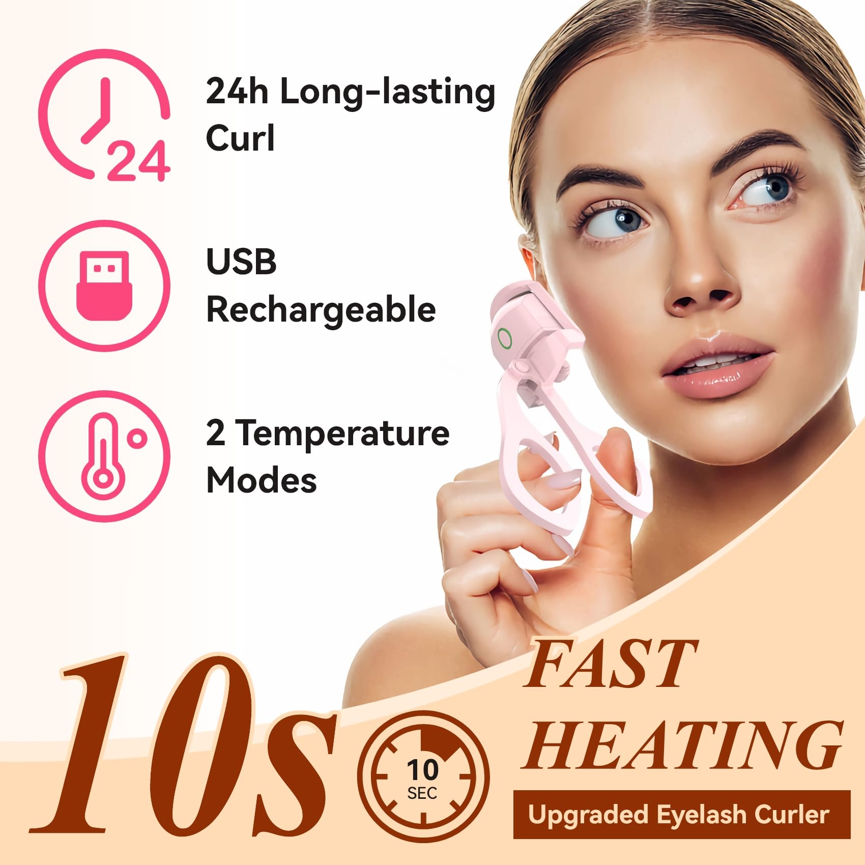 Electric Heated Eyelash Curler – 24H Long-Lasting Curl, USB Rechargeable, Dual Temperature Modes, Fast Heating in 10 Seconds, Portable & Lightweight (Pink) - Image 4