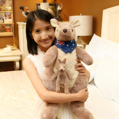 Kangaroo Stuffed Animal with Joey in Pouch & Australia Scarf - Soft Cuddly Plush Toy(55cm, light grey)| Other Colors Available in Store - Image 3