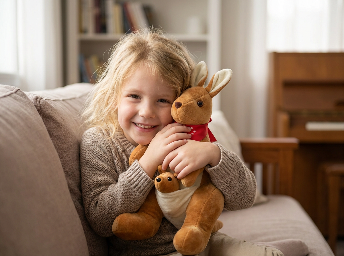 Kangaroo Stuffed Animal with Joey in Pouch & Australia Scarf - Soft Cuddly Plush Toy(32cm,light brown
)| Other Colors Available in Store - Image 2