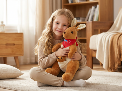 Kangaroo Stuffed Animal with Joey in Pouch & Australia Scarf - Soft Cuddly Plush Toy(55cm, light brown
)| Other Colors Available in Store - Image 3