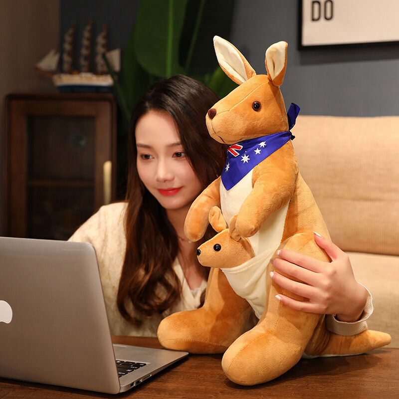 Kangaroo Stuffed Animal with Joey in Pouch & Australia Scarf - Soft Cuddly Plush Toy(55cm, light brown
)| Other Colors Available in Store - Image 5