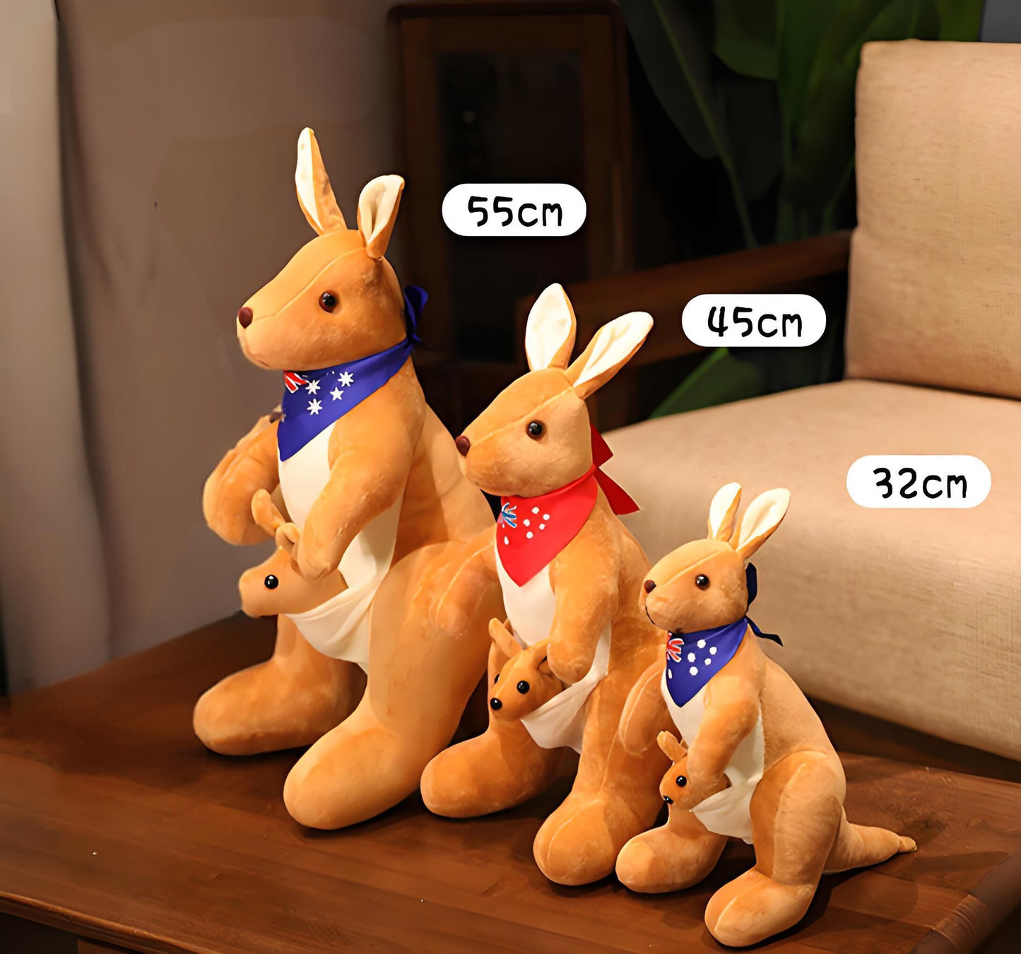 Kangaroo Stuffed Animal with Joey in Pouch & Australia Scarf - Soft Cuddly Plush Toy(32cm, Dark brown
)| Other Colors Available in Store - Image 9