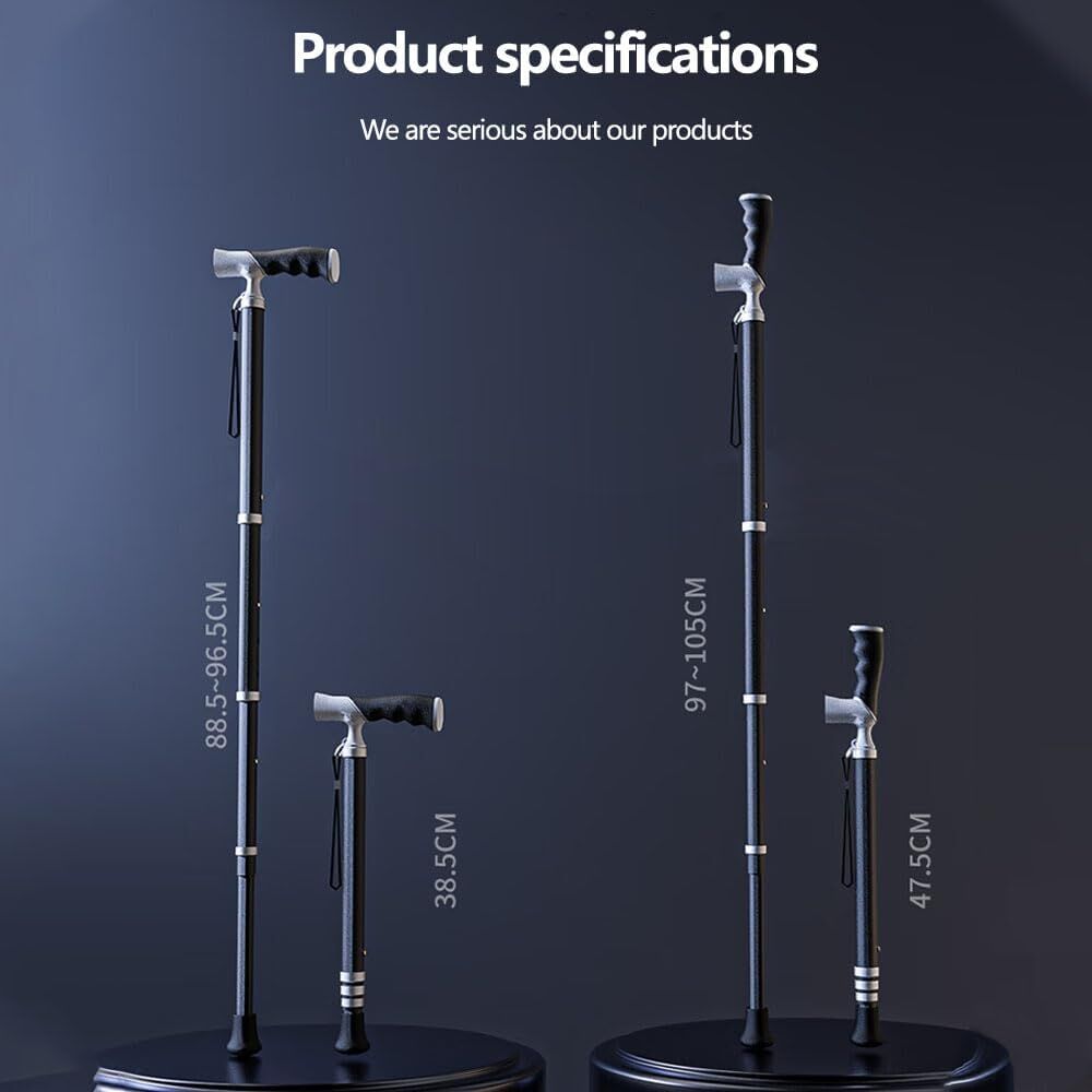 Lightweight Foldable Walking Cane: Adjustable Dual-Mode (T/Grip) Stick – 0.26kg, Portable for Daily/Hiking Use - Image 2
