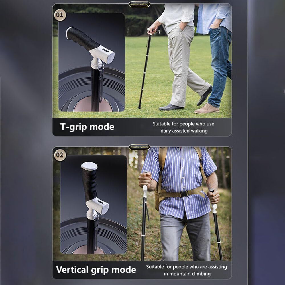Lightweight Foldable Walking Cane: Adjustable Dual-Mode (T/Grip) Stick – 0.26kg, Portable for Daily/Hiking Use - Image 3