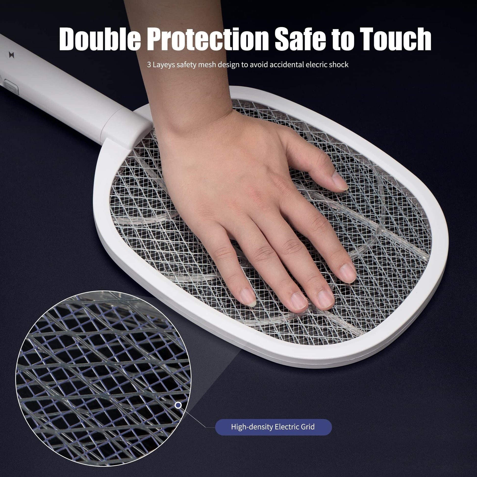 Dual-Mode UV Electric Mosquito Swatter with LED Attraction & 3000V Zapper – Rechargeable Bug Killer for Indoor and Outdoor Use (White) - Image 6