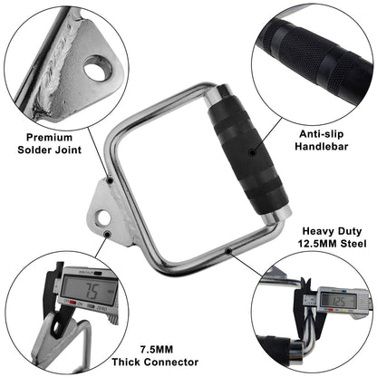Solid D-Handle Cable Attachment for Home Gym & Cable Machine – Chrome-Finished Steel Bar with Anti-Slip Grip (Black) | - Image 2