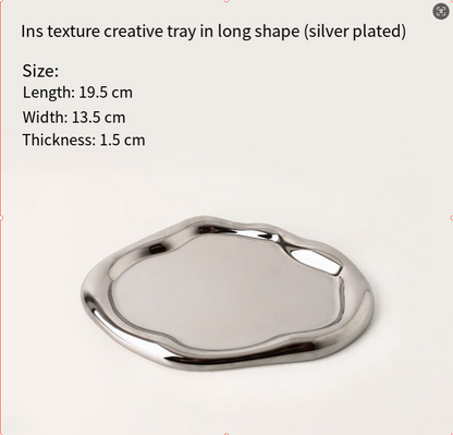Silver Plated Ceramic Tray Set (Round & Long Shapes) – Minimalist Luxury Decorative Organizer for Jewelry, Vanity & Home Display| Other Styles Available in Store - Image 6