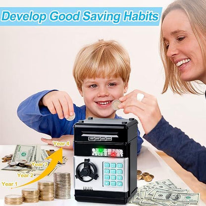 Smart ATM Piggy Bank with Password Lock & Coin Slot – Educational Money Box for Kids, Saves Coins & Bills (Black) | Other Colors Available In-Store - Image 2