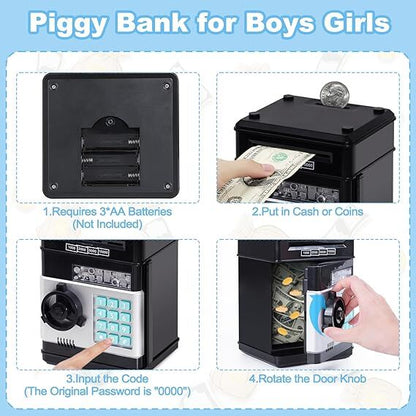 Smart ATM Piggy Bank with Password Lock & Coin Slot – Educational Money Box for Kids, Saves Coins & Bills (Black) | Other Colors Available In-Store - Image 4