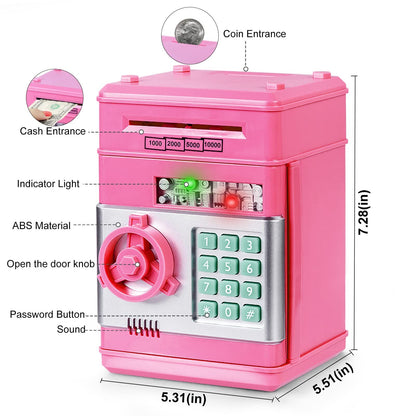 Smart ATM Piggy Bank with Password Lock & Coin Slot – Educational Money Box for Kids, Saves Coins & Bills (Pink) | Other Colors Available In-Store - Image 3