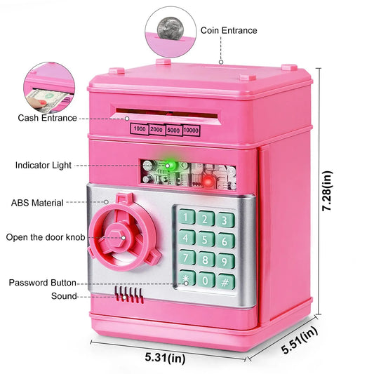 Smart ATM Piggy Bank with Password Lock & Coin Slot – Educational Money Box for Kids, Saves Coins & Bills (Pink) | Other Colors Available In-Store - Image 3
