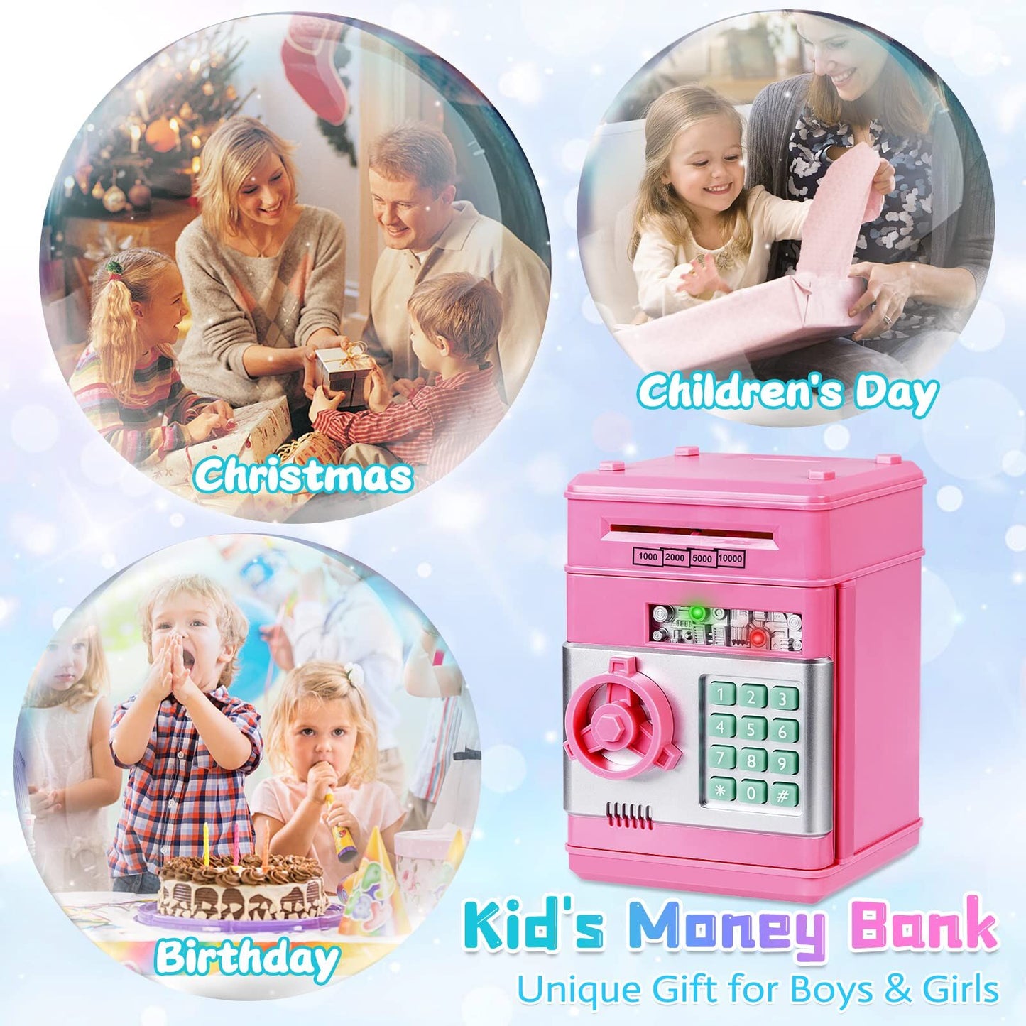 Smart ATM Piggy Bank with Password Lock & Coin Slot – Educational Money Box for Kids, Saves Coins & Bills (Pink) | Other Colors Available In-Store - Image 5