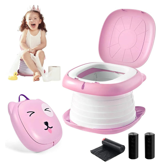 Portable Folding Potty for Toddlers – Compact Travel Toilet with Cat Design, Easy to Carry & Clean, Ideal for Home, Car, Camping, Outdoor Use (Pink)