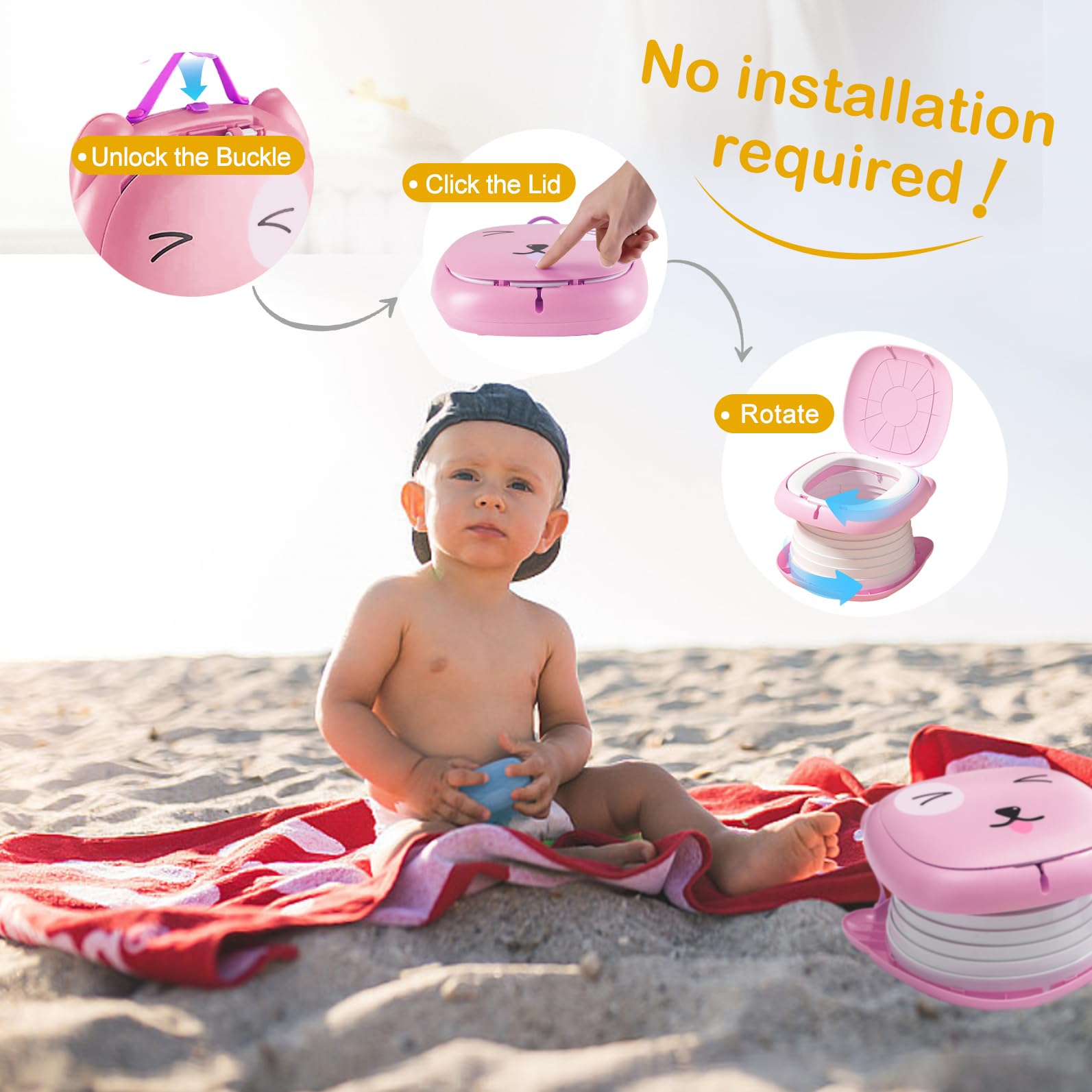 Portable Folding Potty for Toddlers – Compact Travel Toilet with Cat Design, Easy to Carry & Clean, Ideal for Home, Car, Camping, Outdoor Use (Pink) - Image 6