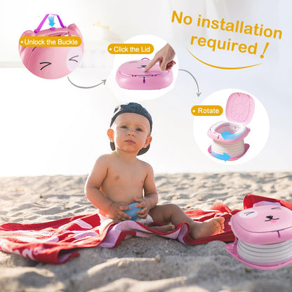 Portable Folding Potty for Toddlers – Compact Travel Toilet with Cat Design, Easy to Carry & Clean, Ideal for Home, Car, Camping, Outdoor Use (Pink) - Image 6
