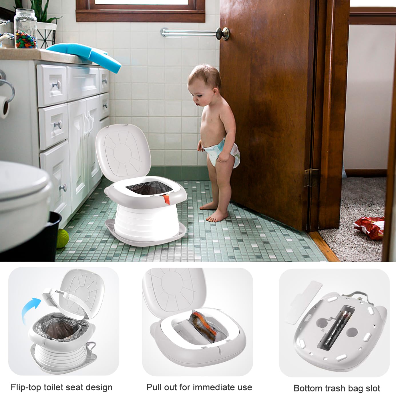 Portable Folding Potty for Toddlers – Compact Travel Toilet with Cat Design, Easy to Carry & Clean, Ideal for Home, Car, Camping, Outdoor Use (Grey) - Image 7