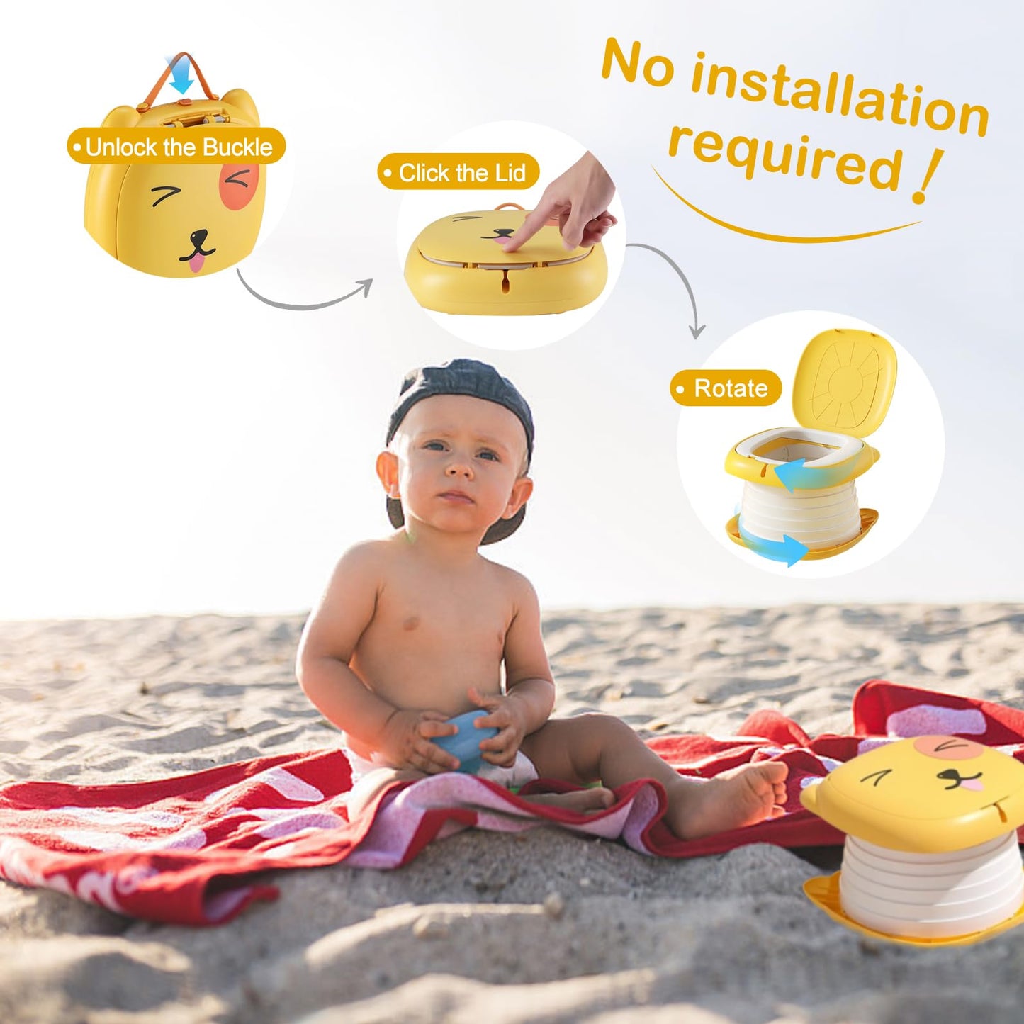 Portable Folding Potty for Toddlers – Compact Travel Toilet with Cat Design, Easy to Carry & Clean, Ideal for Home, Car, Camping, Outdoor Use (Yellow) - Image 4
