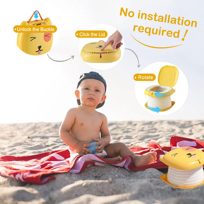 Portable Folding Potty for Toddlers – Compact Travel Toilet with Cat Design, Easy to Carry & Clean, Ideal for Home, Car, Camping, Outdoor Use (Yellow) - Image 4
