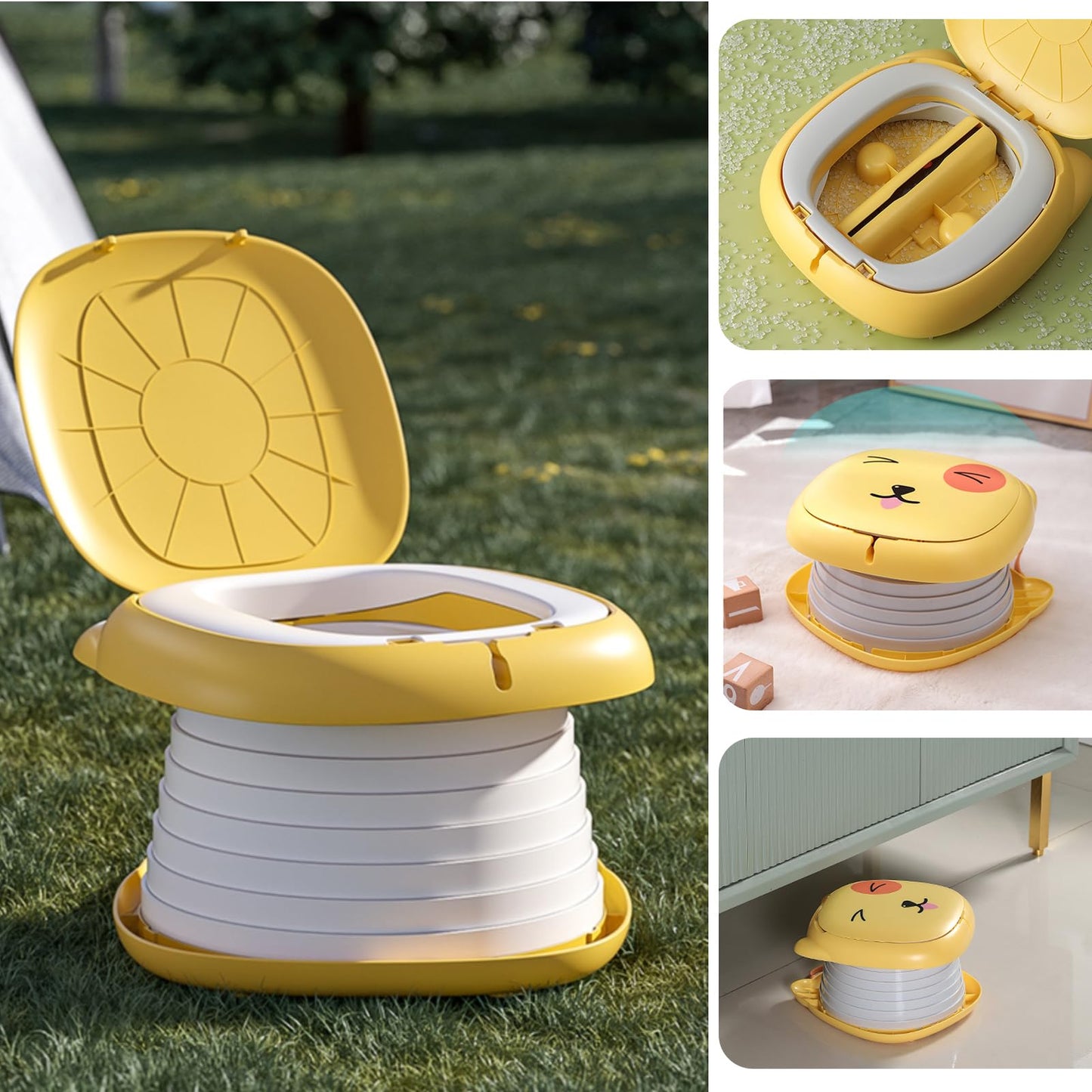 Portable Folding Potty for Toddlers – Compact Travel Toilet with Cat Design, Easy to Carry & Clean, Ideal for Home, Car, Camping, Outdoor Use (Yellow) - Image 5