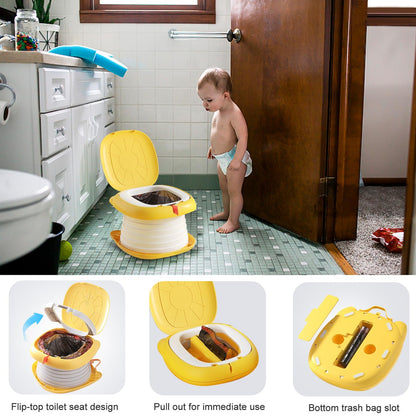 Portable Folding Potty for Toddlers – Compact Travel Toilet with Cat Design, Easy to Carry & Clean, Ideal for Home, Car, Camping, Outdoor Use (Yellow) - Image 7