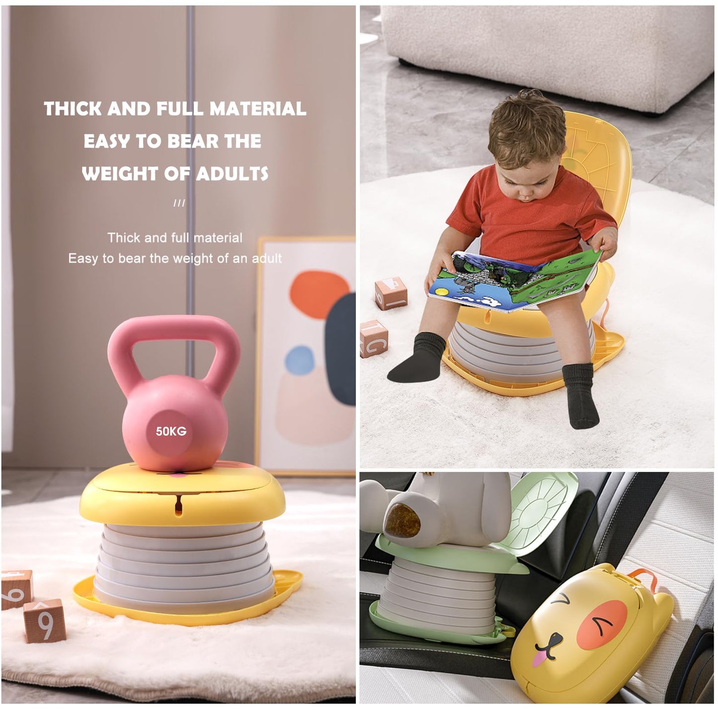 Portable Folding Potty for Toddlers – Compact Travel Toilet with Cat Design, Easy to Carry & Clean, Ideal for Home, Car, Camping, Outdoor Use (Yellow) - Image 9
