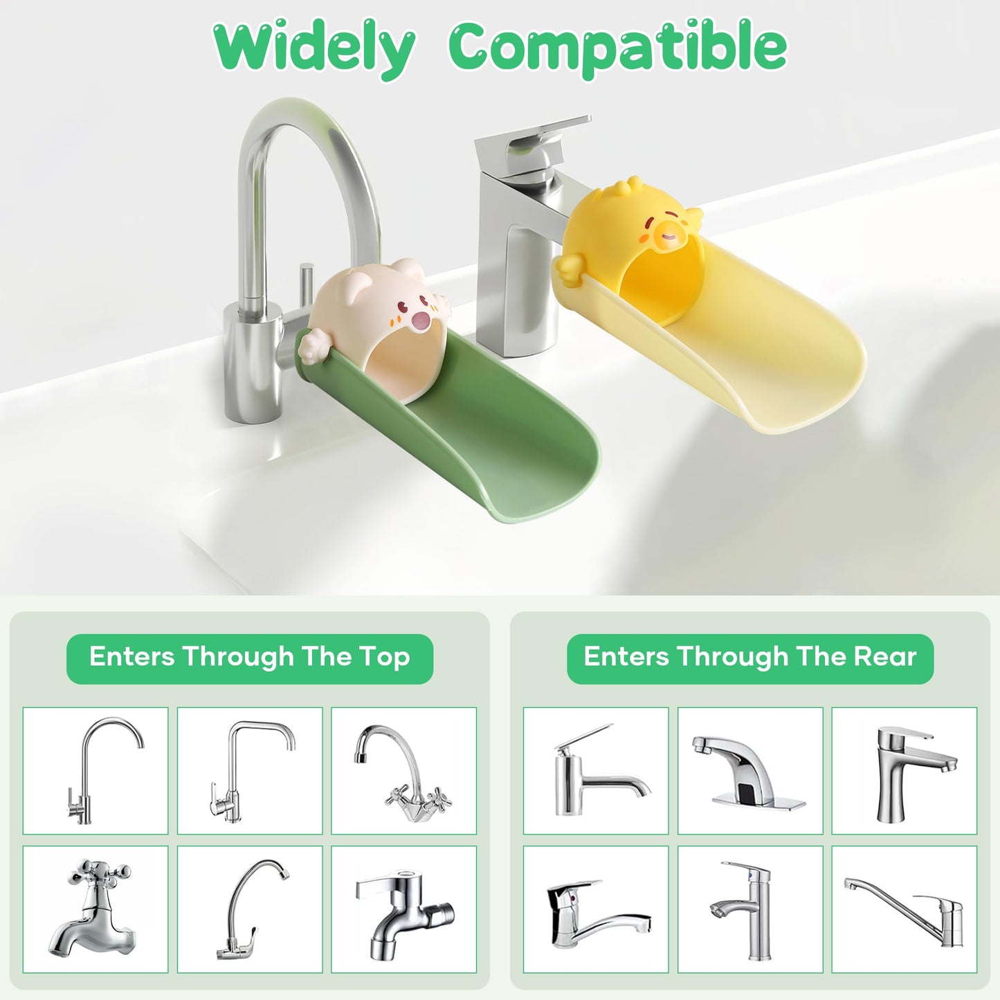 Cute Cartoon Faucet Extender for Kids – 14cm Water Flow Extension, Splash-Proof Hand Washing Aid for Toddlers, BPA-Free, Compatible with Most Kitchen and Bathroom Faucets (Yellow & Green) - Image 6