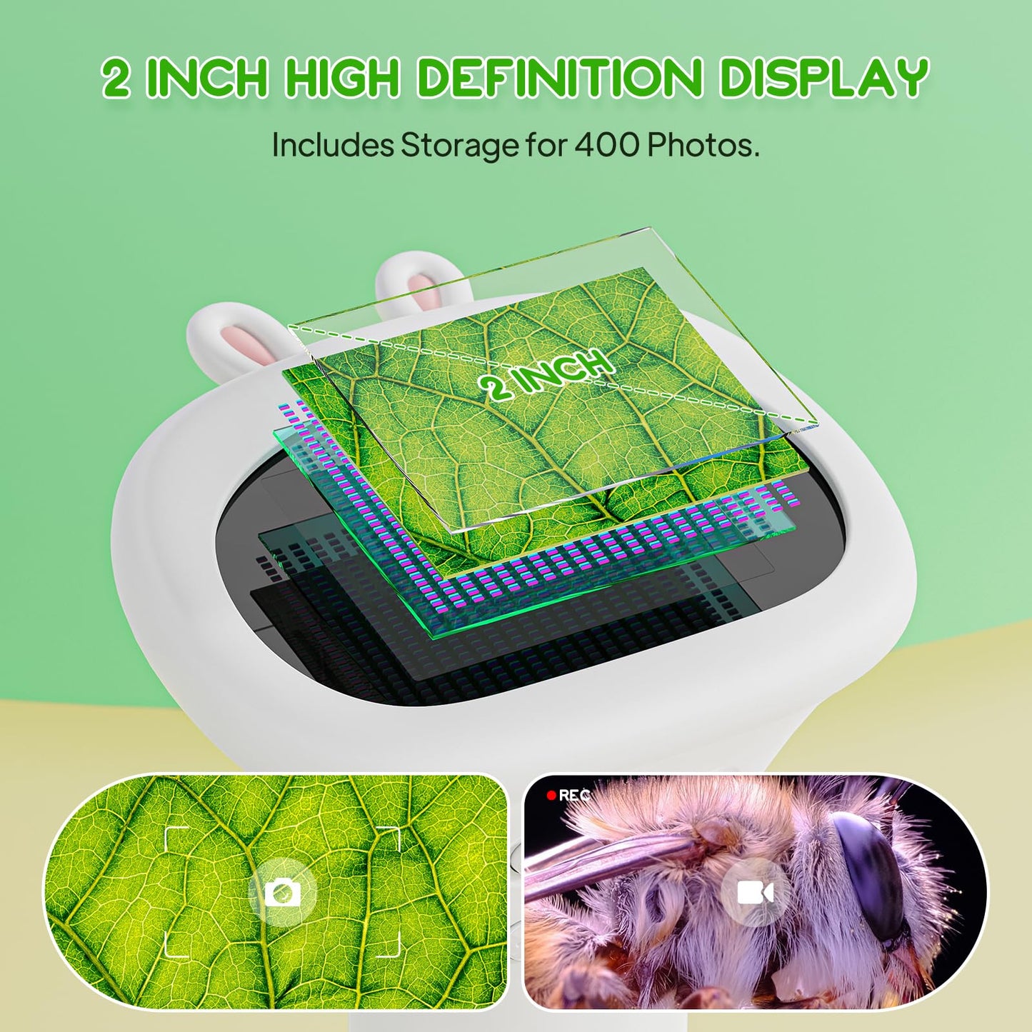 Student Digital Microscope for Kids – Portable 1000x Magnification Handheld Scope with 2 Inch HD Screen, LED Light & Photo Storage, Ideal for Science Class and Outdoor Exploration (White) - Image 2