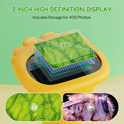 Student Digital Microscope for Kids – Portable 1000x Magnification Handheld Scope with 2 Inch HD Screen, LED Light & Photo Storage, Ideal for Science Class and Outdoor Exploration (Yellow)  - Image 2