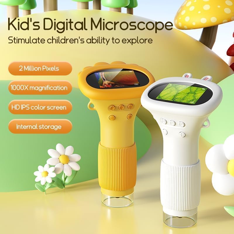 Student Digital Microscope for Kids – Portable 1000x Magnification Handheld Scope with 2 Inch HD Screen, LED Light & Photo Storage, Ideal for Science Class and Outdoor Exploration (Yellow)  - Image 4