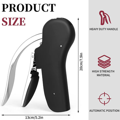 Goose-Style Rapid Wine Opener Set 20 x 13 cm – Heavy-Duty Lever Corkscrew with Foil Cutter, Pourer, Stopper, and Extra Spiral Worm – Premium Stainless Steel Wine Kit in Gift Box (Black) - Image 2