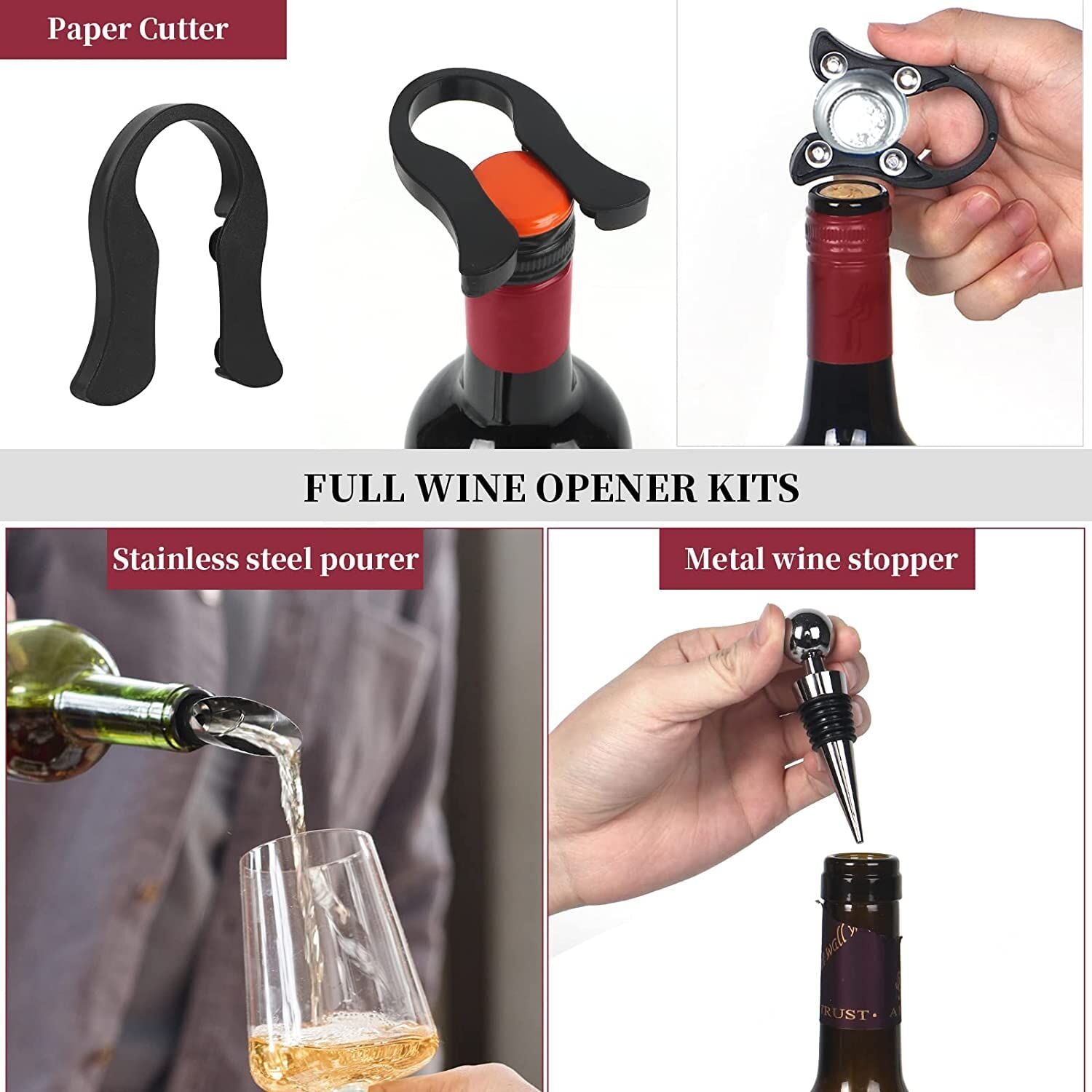 Goose-Style Rapid Wine Opener Set 20 x 13 cm – Heavy-Duty Lever Corkscrew with Foil Cutter, Pourer, Stopper, and Extra Spiral Worm – Premium Stainless Steel Wine Kit in Gift Box (Black) - Image 4