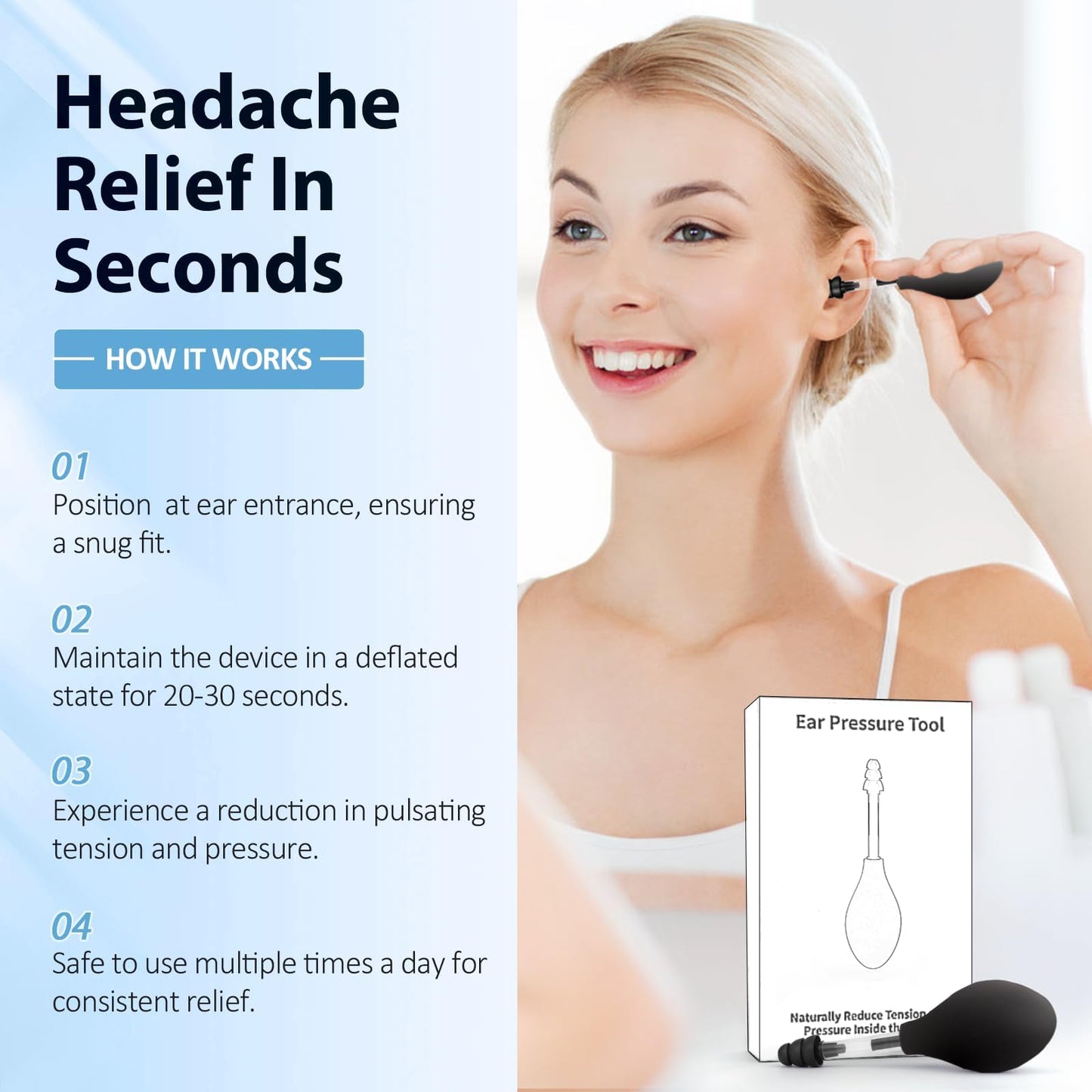 Ear Pressure Relief Tool – Natural Headache & Tinnitus Relief Device, Instant Pain Reduction, Portable Ear Massage for Migraine, Insomnia, Dizziness Use(Black) - Image 2