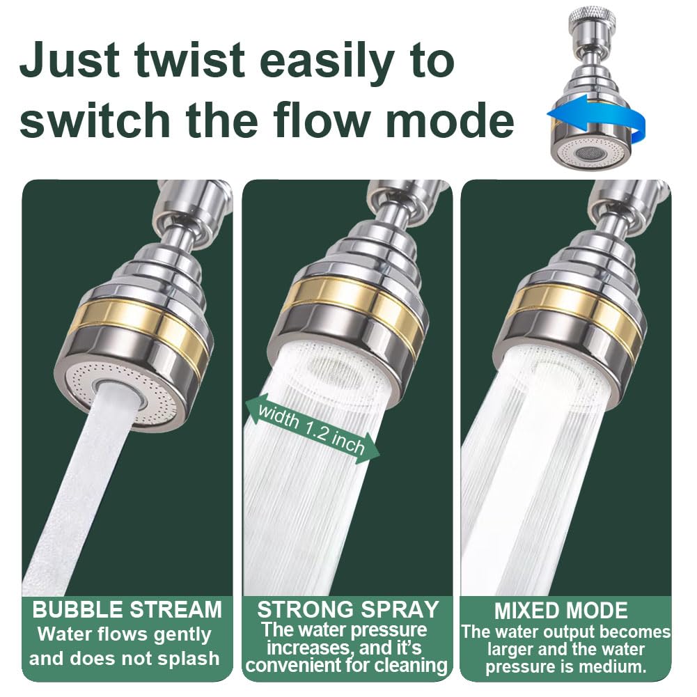 Multi-Function Rotating Faucet Aerator – 360° Swivel Kitchen Sink Extender with Adjustable Flow Modes, 3-inch & 7-inch Lengths, Anti-Splash Sprayer for Washing, Cleaning, and Filling (Silver,Short) - Image 2