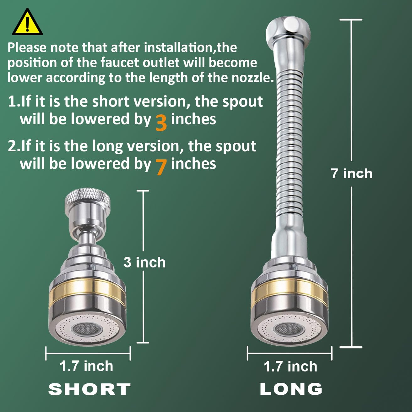 Multi-Function Rotating Faucet Aerator – 360° Swivel Kitchen Sink Extender with Adjustable Flow Modes, 3-inch & 7-inch Lengths, Anti-Splash Sprayer for Washing, Cleaning, and Filling (Silver,Short) - Image 4