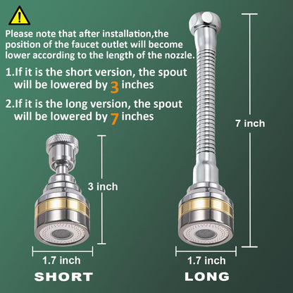 Multi-Function Rotating Faucet Aerator – 360° Swivel Kitchen Sink Extender with Adjustable Flow Modes, 3-inch & 7-inch Lengths, Anti-Splash Sprayer for Washing, Cleaning, and Filling (Silver,Short) - Image 4