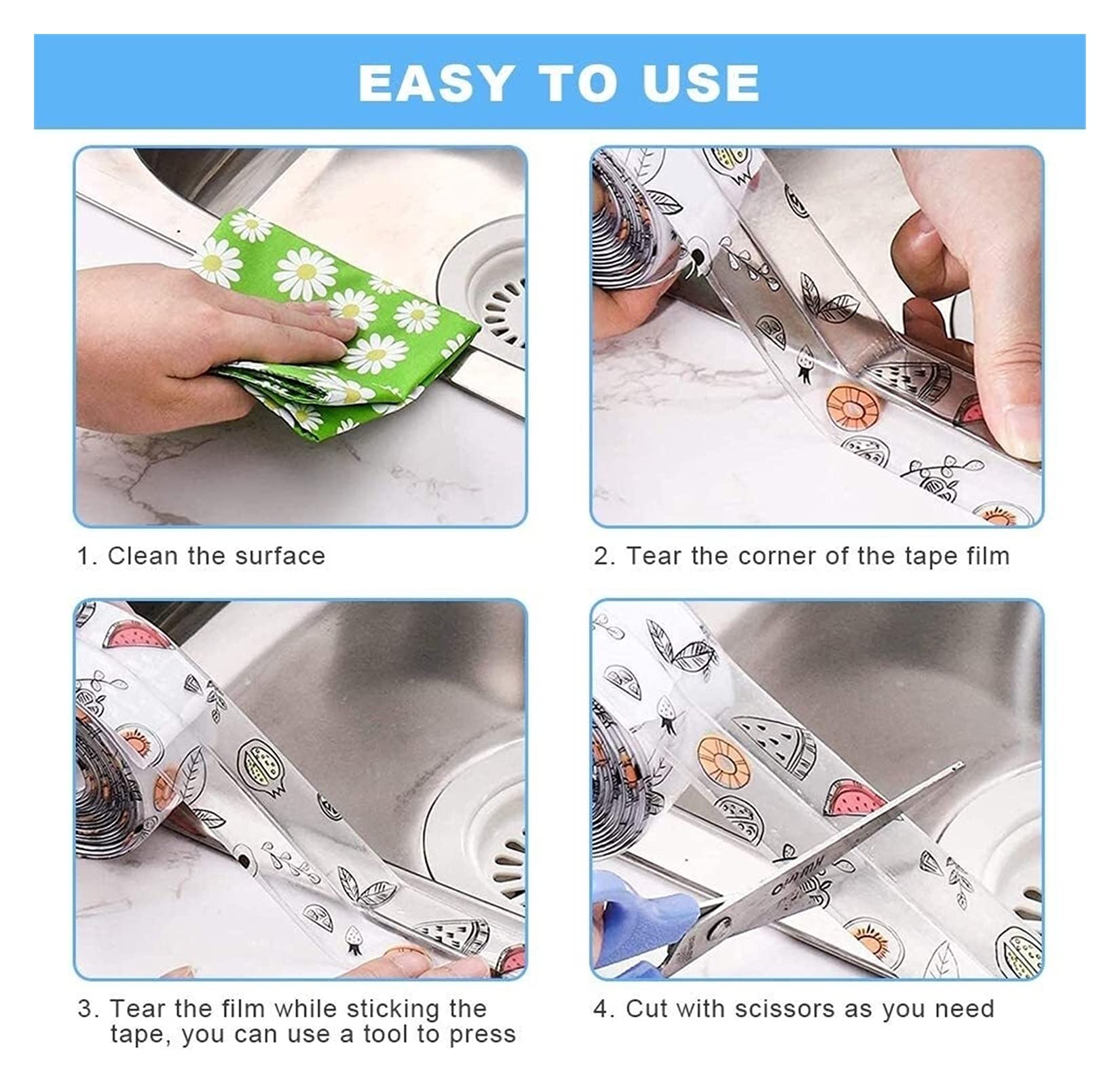 2-Pack Waterproof Self-Adhesive Sealant Tape – Transparent PVC Edge Strip for Kitchen, Bathroom, Sink, Toilet, and Wall Corners – Easy to Cut and Clean (Pattern3) - Image 5